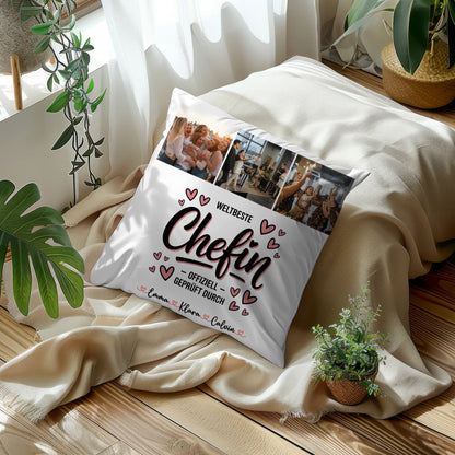 Kissen Mit Namen Fotocollage für Chefin Weltbeste Chefin Offiziell Geprüft Durch Geschenk 5