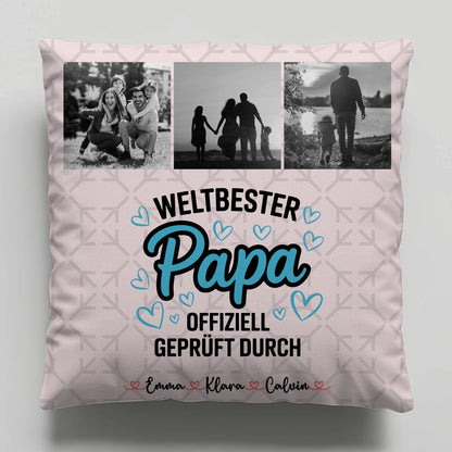Kissen Für Vatertag Papa Fotocollage Weltbester Papa Offiziell Geprüft Durch 1