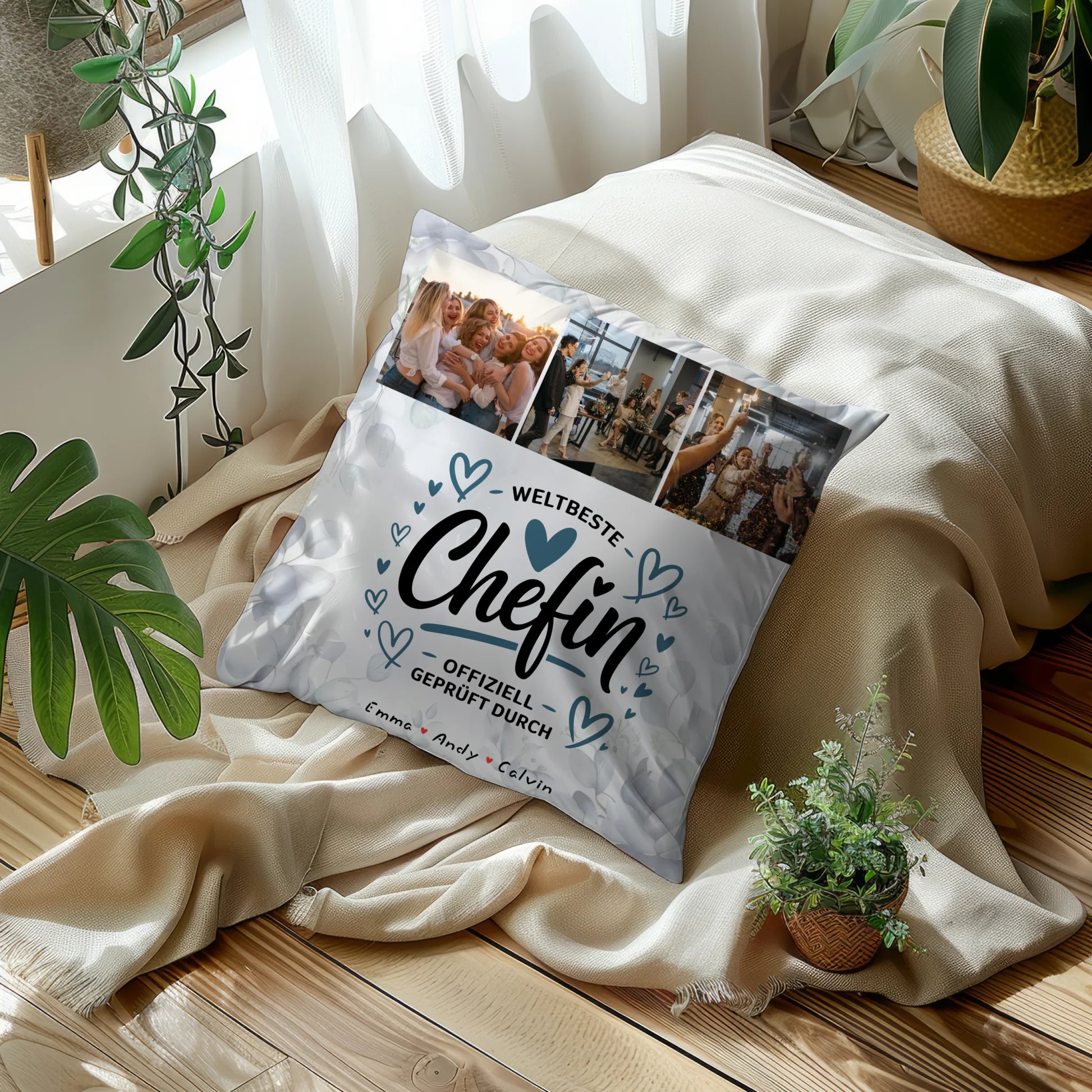 Personalisierte Geschenke für Chefin mit Namen Kissen Geschenk Fotocollage Weltbeste Chefin Offiziell Geprüft Durch 5