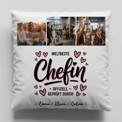 Kissen Mit Namen Fotocollage für Chefin Weltbeste Chefin Offiziell Geprüft Durch Geschenk 6
