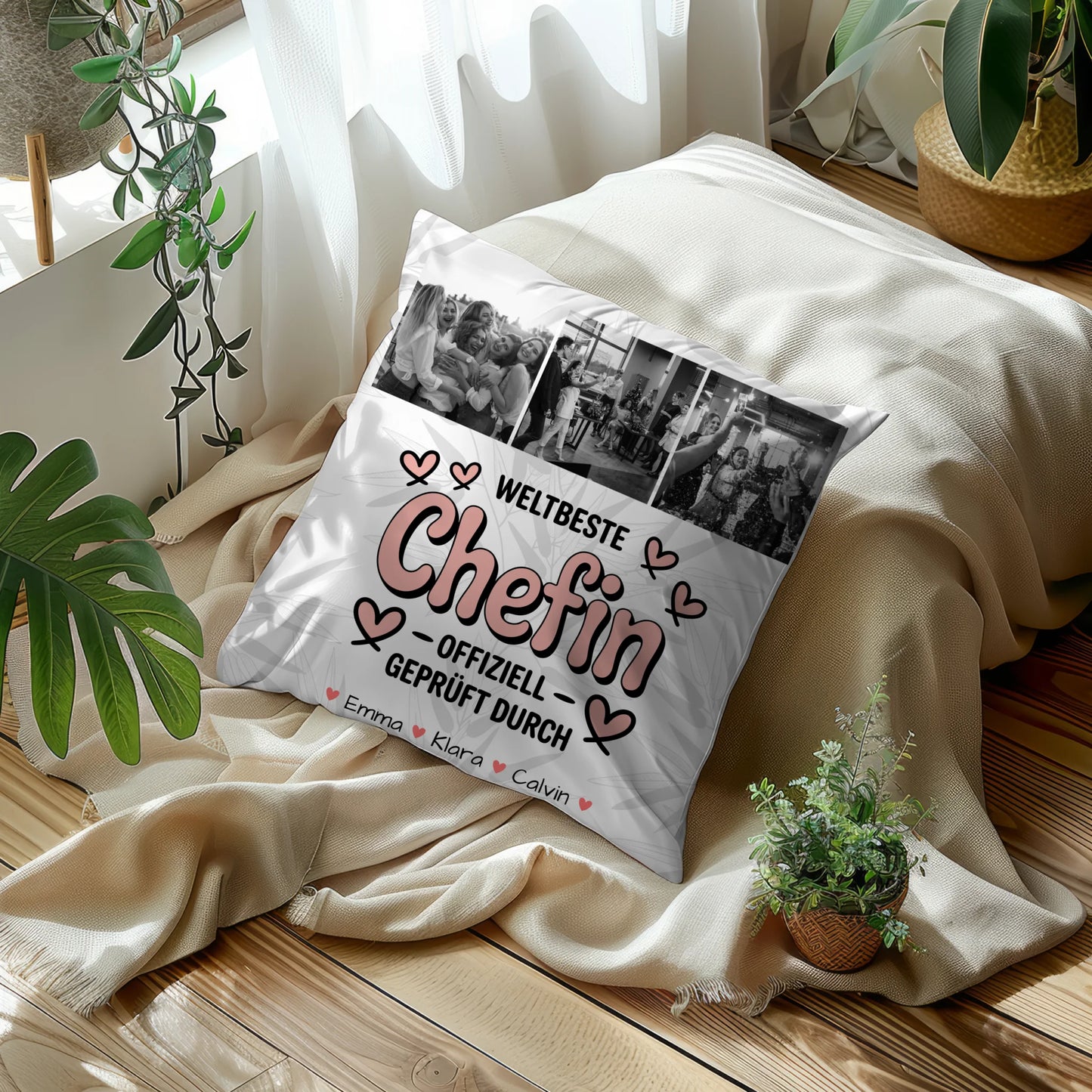 Personalisierte Geschenke mit Namen Kissen Fotocollage Chefin Weltbeste Chefin Offiziell Geprüft Durch 10