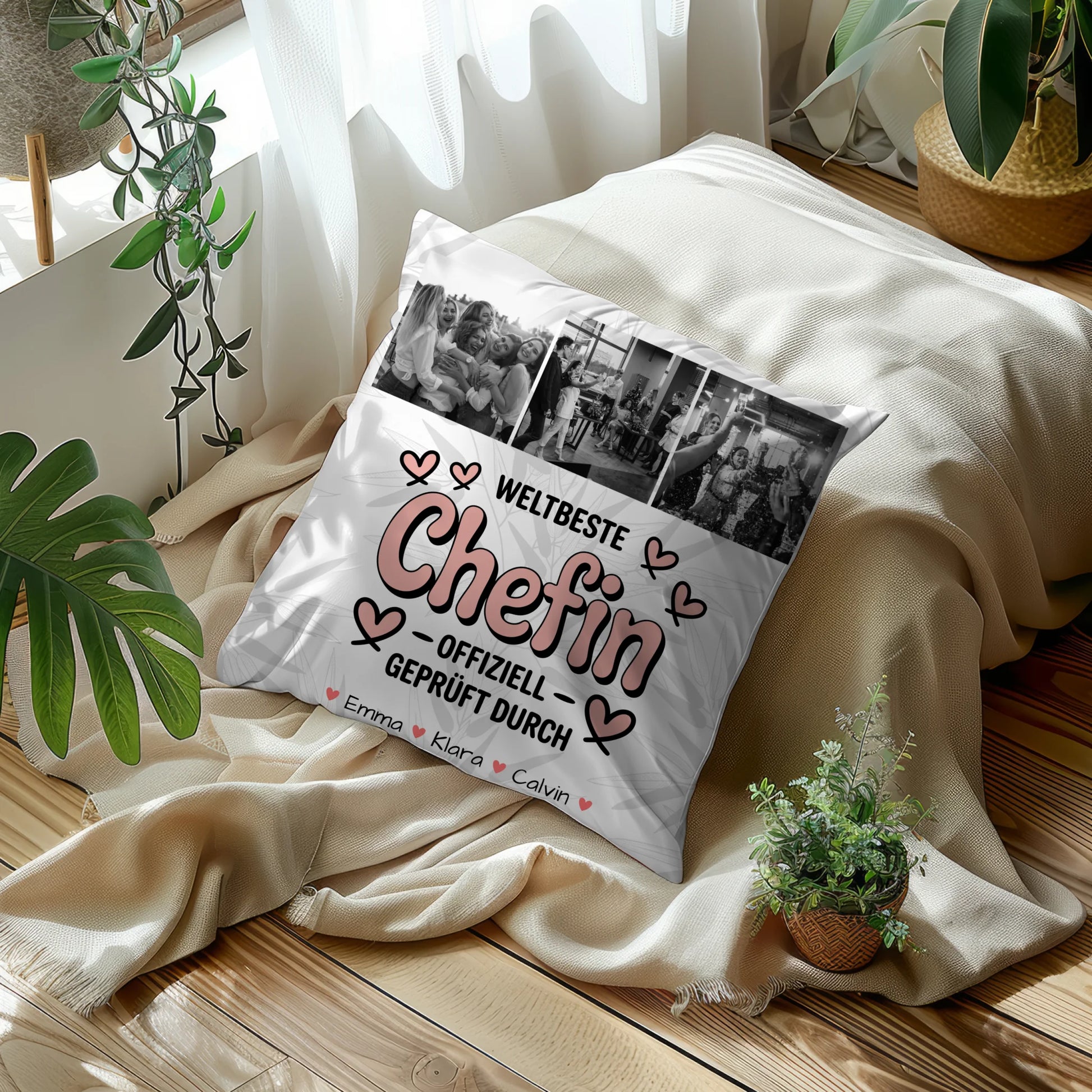 Personalisierte Geschenke mit Namen Kissen Fotocollage Chefin Weltbeste Chefin Offiziell Geprüft Durch 10