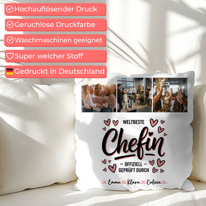 Kissen Mit Namen Fotocollage für Chefin Weltbeste Chefin Offiziell Geprüft Durch Geschenk 7