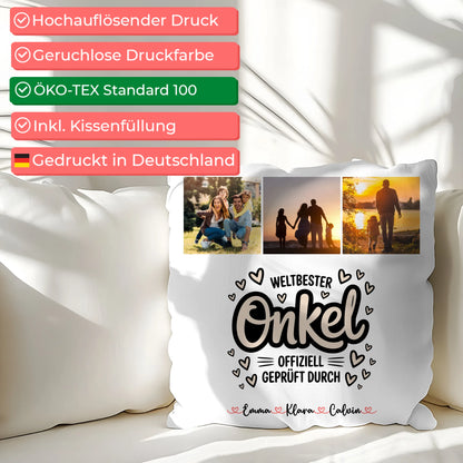 Onkel Kissen Fotocollage für Onkel Weltbester Onkel Offiziell Geprüft Durch 2