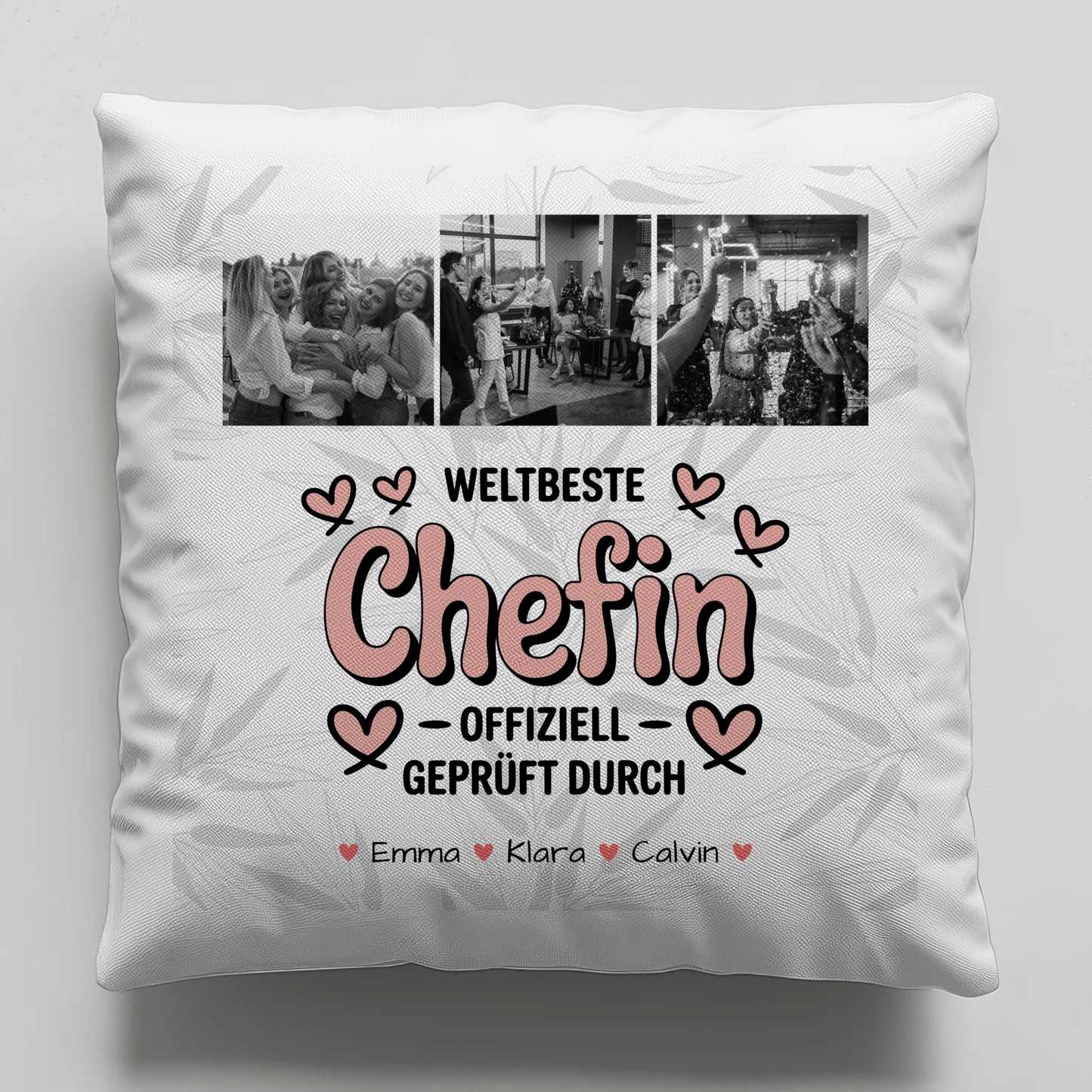 Personalisierte Geschenke mit Namen Kissen Fotocollage Chefin Weltbeste Chefin Offiziell Geprüft Durch