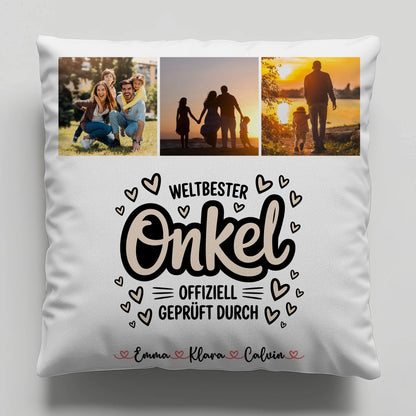 Onkel Kissen Fotocollage für Onkel Weltbester Onkel Offiziell Geprüft Durch 1
