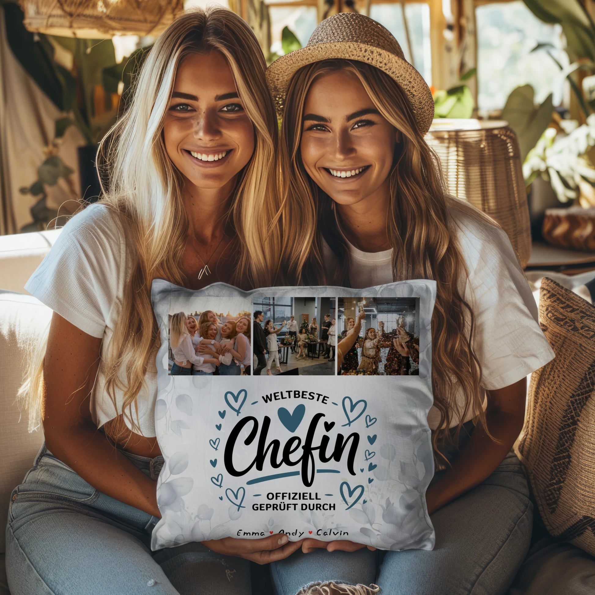 Personalisierte Geschenke für Chefin mit Namen Kissen Geschenk Fotocollage Weltbeste Chefin Offiziell Geprüft Durch 8