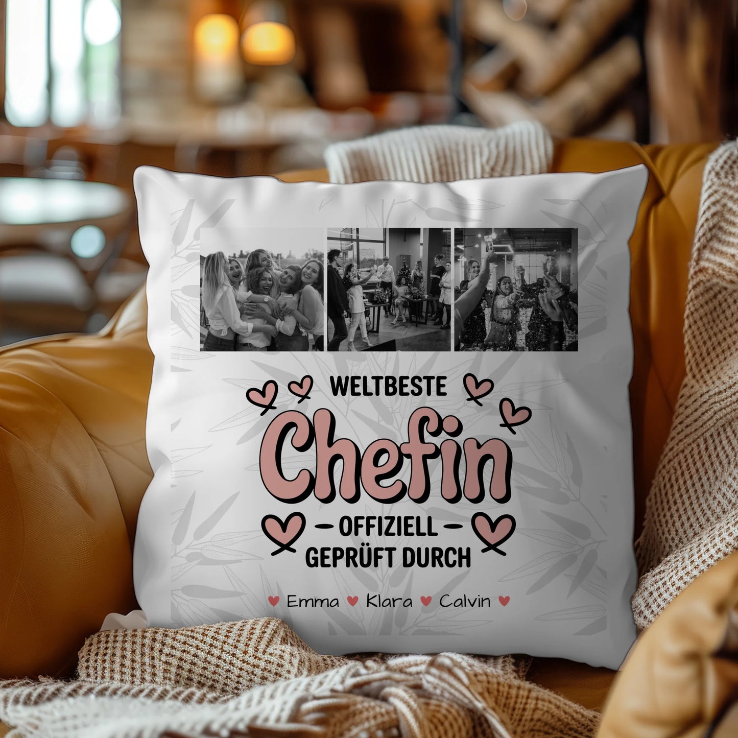 Personalisierte Geschenke mit Namen Kissen Fotocollage Chefin Weltbeste Chefin Offiziell Geprüft Durch