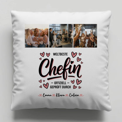 Kissen Mit Namen Fotocollage für Chefin Weltbeste Chefin Offiziell Geprüft Durch Geschenk