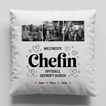 Personalisierte Kissen Mit Namen Chefin Fotocollage Weltbeste Chefin Offiziell Geprüft Durch
