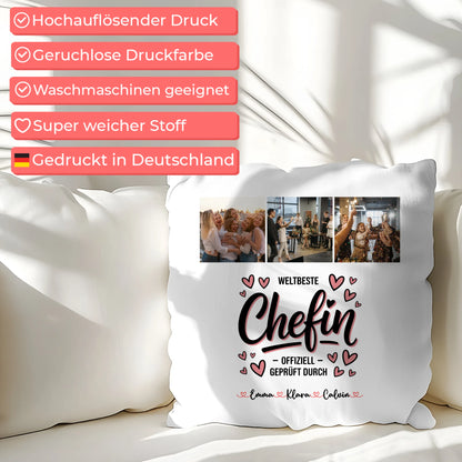 Kissen Mit Namen Fotocollage für Chefin Weltbeste Chefin Offiziell Geprüft Durch Geschenk