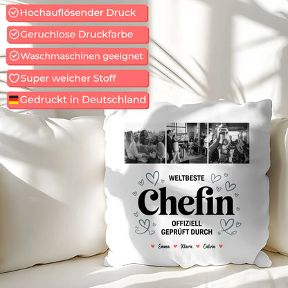 Personalisierte Kissen Mit Namen Chefin Fotocollage Weltbeste Chefin Offiziell Geprüft Durch