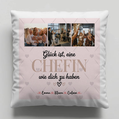Foto Kissen Mit Namen Fotocollage für Chefin Glück Ist eine Chefin Wie Dich Zu Haben Geschenk