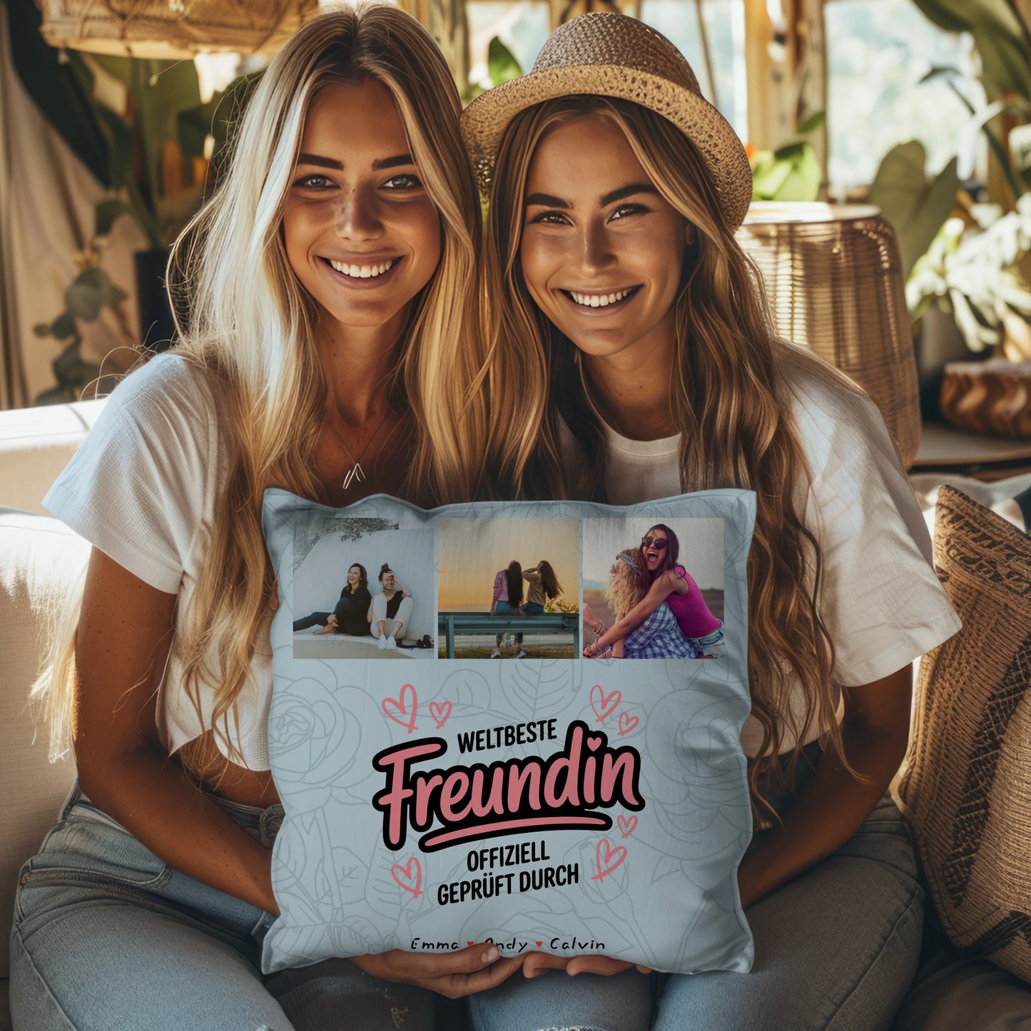 Kissen beste Freundin Geschenk Fotocollage Beste Freundin Weltbeste Freundin Offiziell Geprüft Durch 3