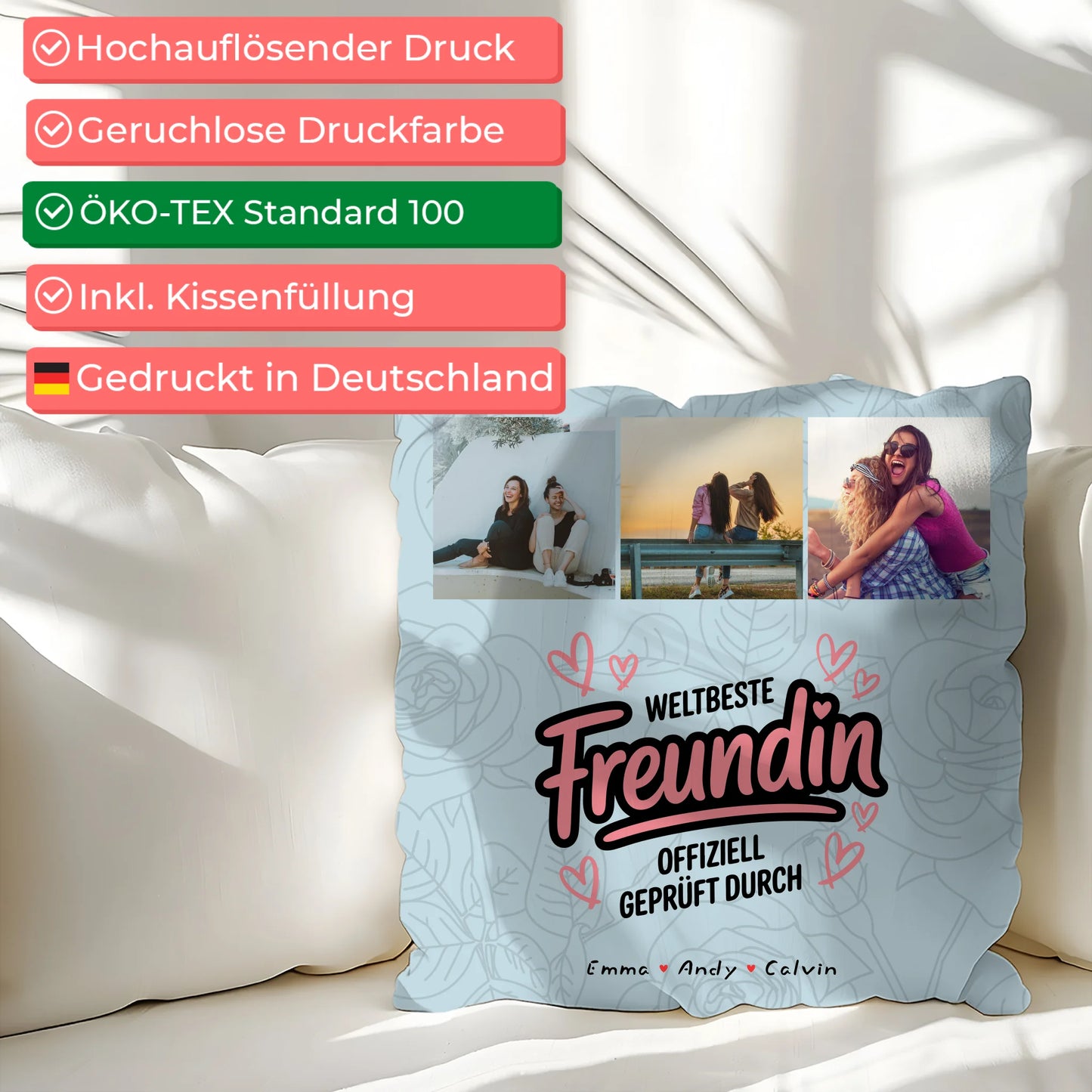 Kissen beste Freundin Geschenk Fotocollage Beste Freundin Weltbeste Freundin Offiziell Geprüft Durch 2