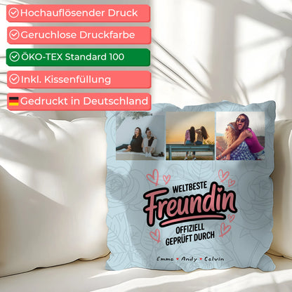 Kissen beste Freundin Geschenk Fotocollage Beste Freundin Weltbeste Freundin Offiziell Geprüft Durch 2