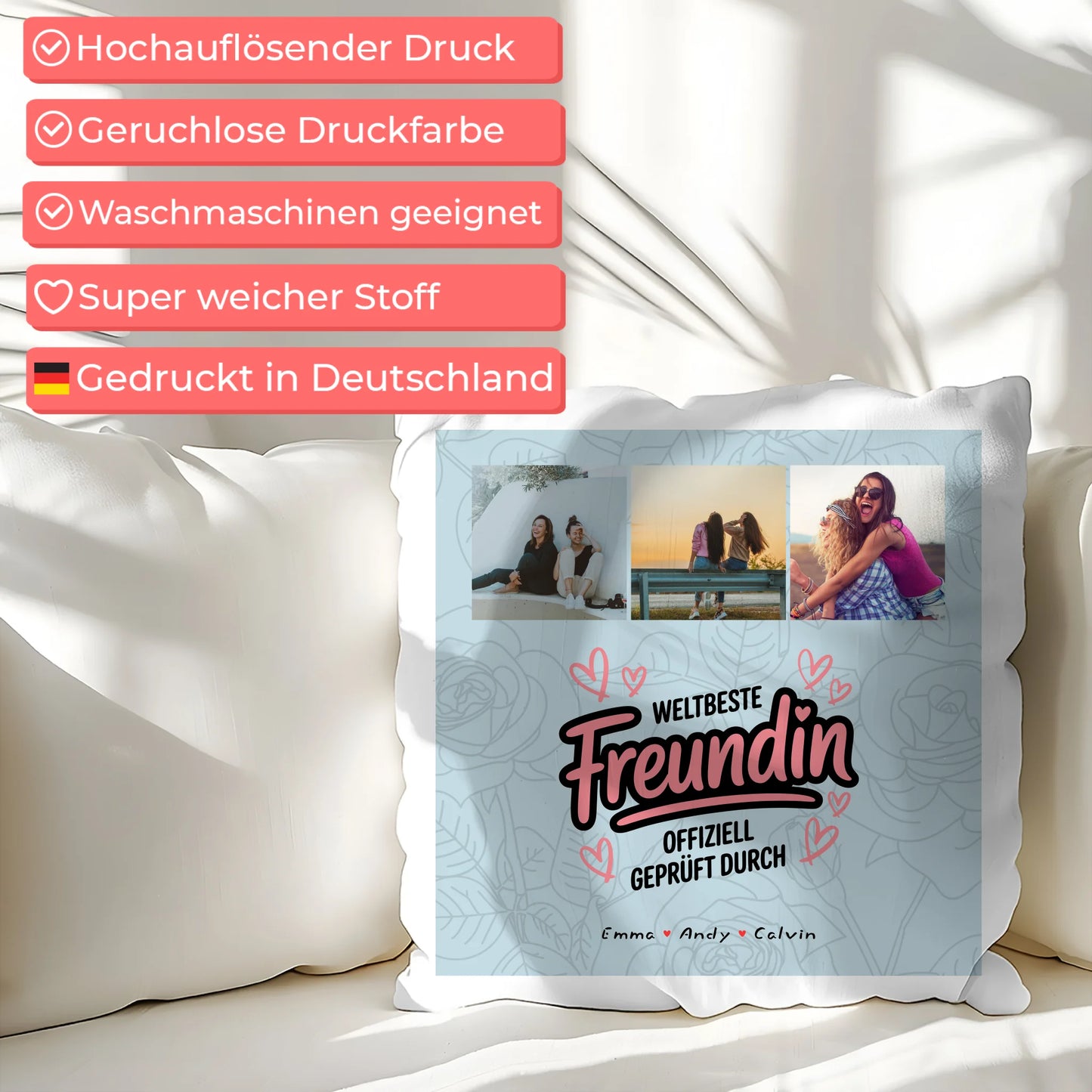 Kissen beste Freundin Geschenk Fotocollage Beste Freundin Weltbeste Freundin Offiziell Geprüft Durch