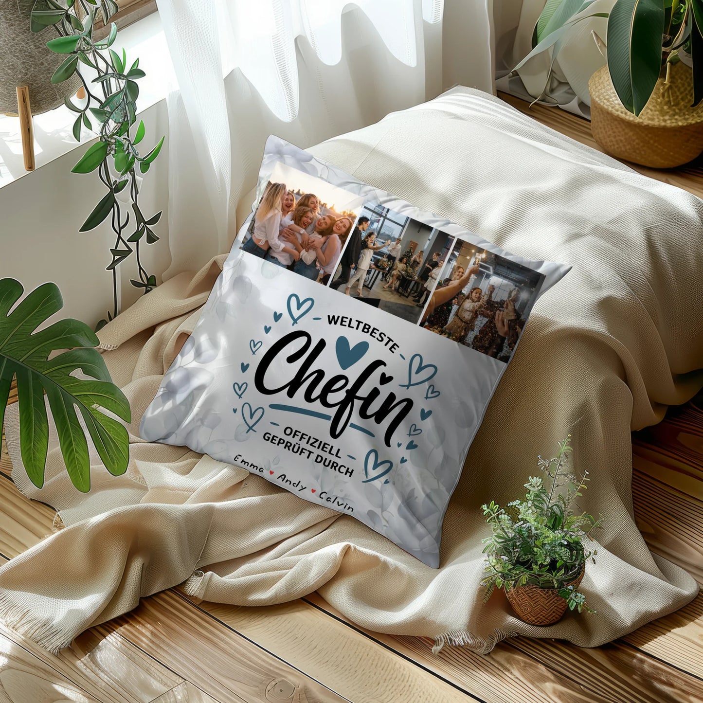 Personalisierte Geschenke für Chefin mit Namen Kissen Geschenk Fotocollage Weltbeste Chefin Offiziell Geprüft Durch 10