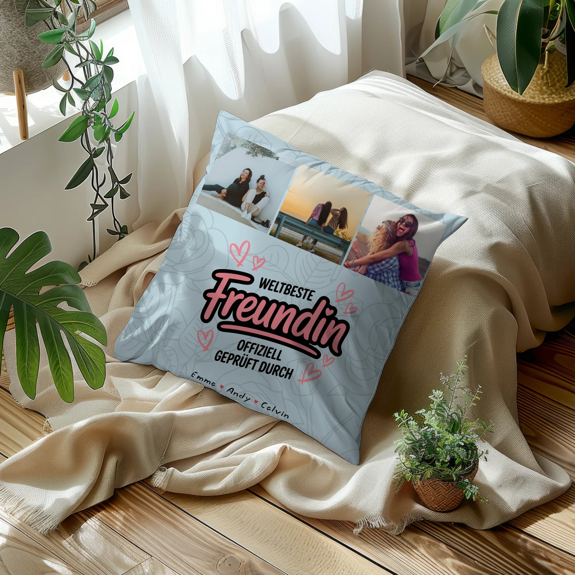 Kissen beste Freundin Geschenk Fotocollage Beste Freundin Weltbeste Freundin Offiziell Geprüft Durch 10