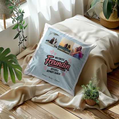 Kissen beste Freundin Geschenk Fotocollage Beste Freundin Weltbeste Freundin Offiziell Geprüft Durch