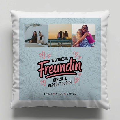 Kissen beste Freundin Geschenk Fotocollage Beste Freundin Weltbeste Freundin Offiziell Geprüft Durch