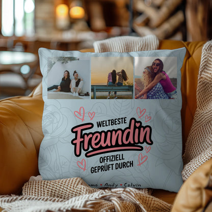 Kissen beste Freundin Geschenk Fotocollage Beste Freundin Weltbeste Freundin Offiziell Geprüft Durch 4
