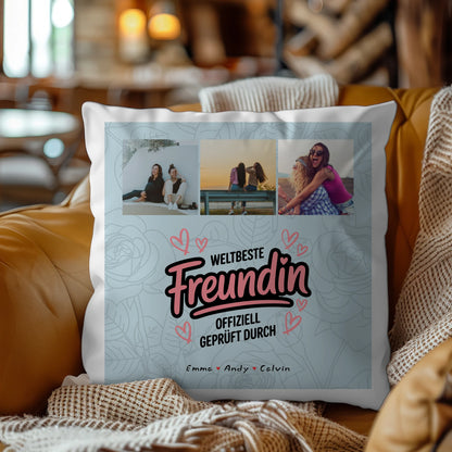 Kissen beste Freundin Geschenk Fotocollage Beste Freundin Weltbeste Freundin Offiziell Geprüft Durch