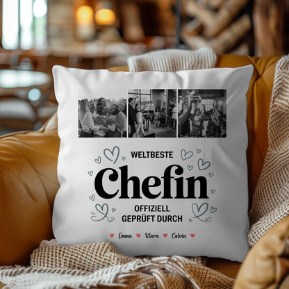 Personalisierte Kissen Mit Namen Chefin Fotocollage Weltbeste Chefin Offiziell Geprüft Durch