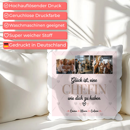 Foto Kissen Mit Namen Fotocollage für Chefin Glück Ist eine Chefin Wie Dich Zu Haben Geschenk