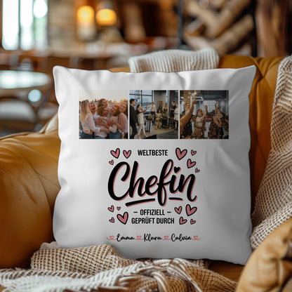 Kissen Mit Namen Fotocollage für Chefin Weltbeste Chefin Offiziell Geprüft Durch Geschenk