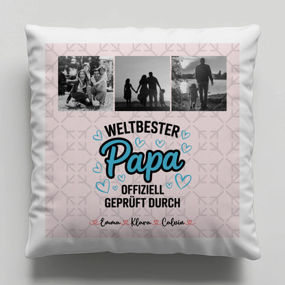 Kissen Für Vatertag Papa Fotocollage Weltbester Papa Offiziell Geprüft Durch