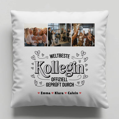 Kissen Mit Namen Geschenk Fotocollage Kollegin Weltbeste Kollegin Offiziell Geprüft Durch