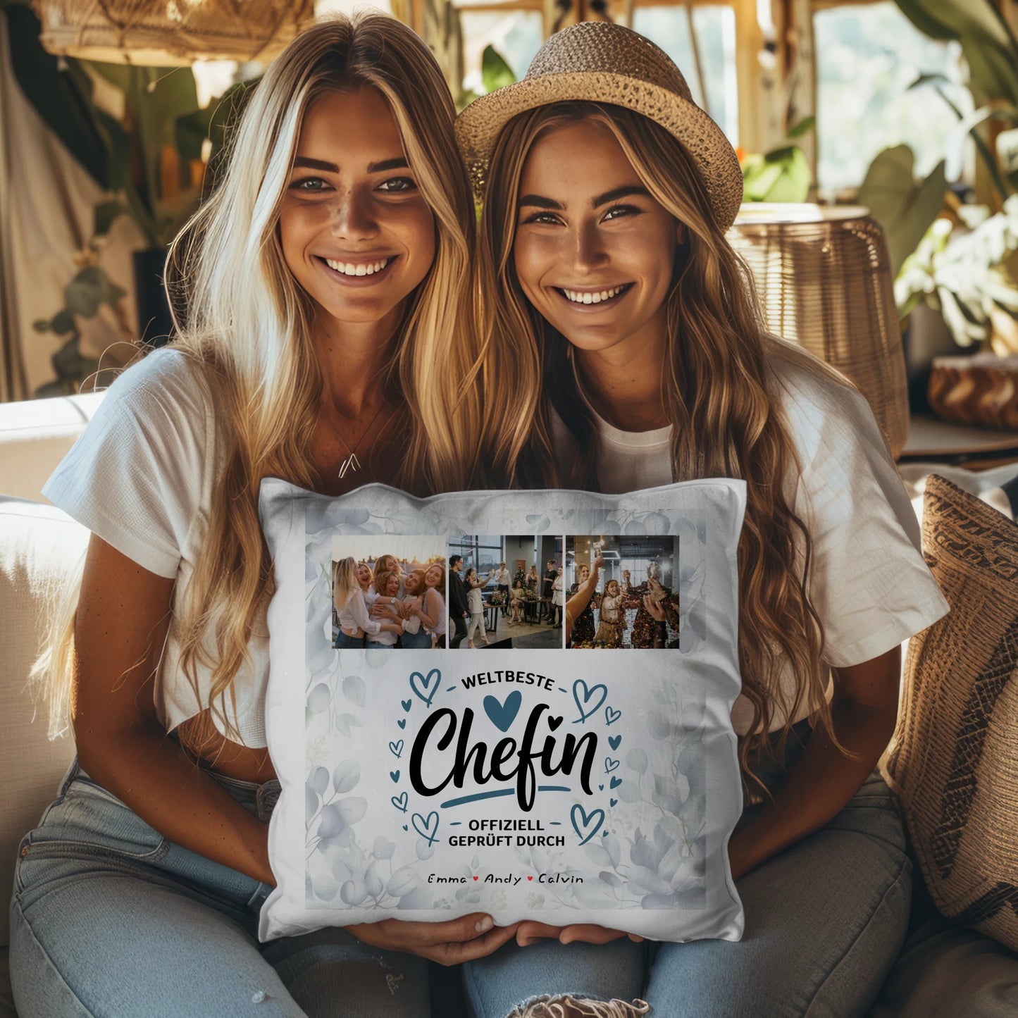 Personalisierte Geschenke für Chefin mit Namen Kissen Geschenk Fotocollage Weltbeste Chefin Offiziell Geprüft Durch