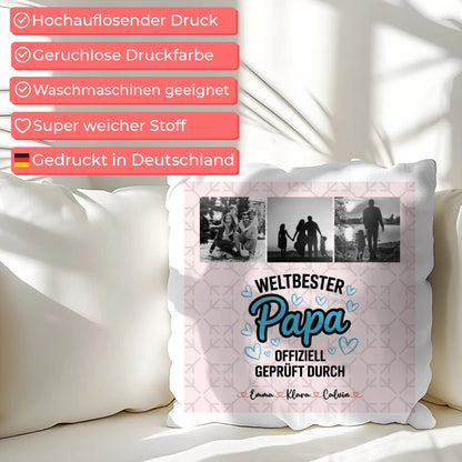Kissen Für Vatertag Papa Fotocollage Weltbester Papa Offiziell Geprüft Durch