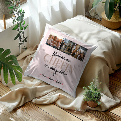 Foto Kissen Mit Namen Fotocollage für Chefin Glück Ist eine Chefin Wie Dich Zu Haben Geschenk
