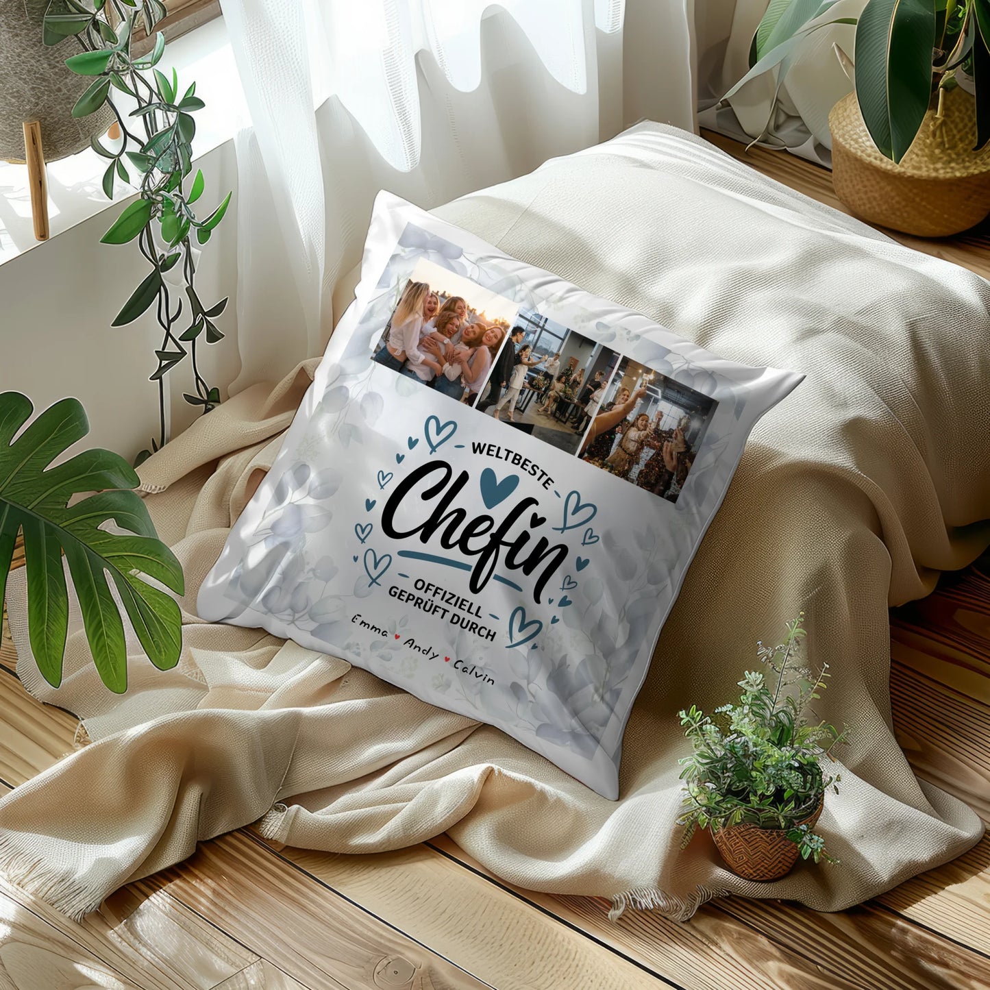 Personalisierte Geschenke für Chefin mit Namen Kissen Geschenk Fotocollage Weltbeste Chefin Offiziell Geprüft Durch