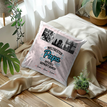 Kissen Für Vatertag Papa Fotocollage Weltbester Papa Offiziell Geprüft Durch