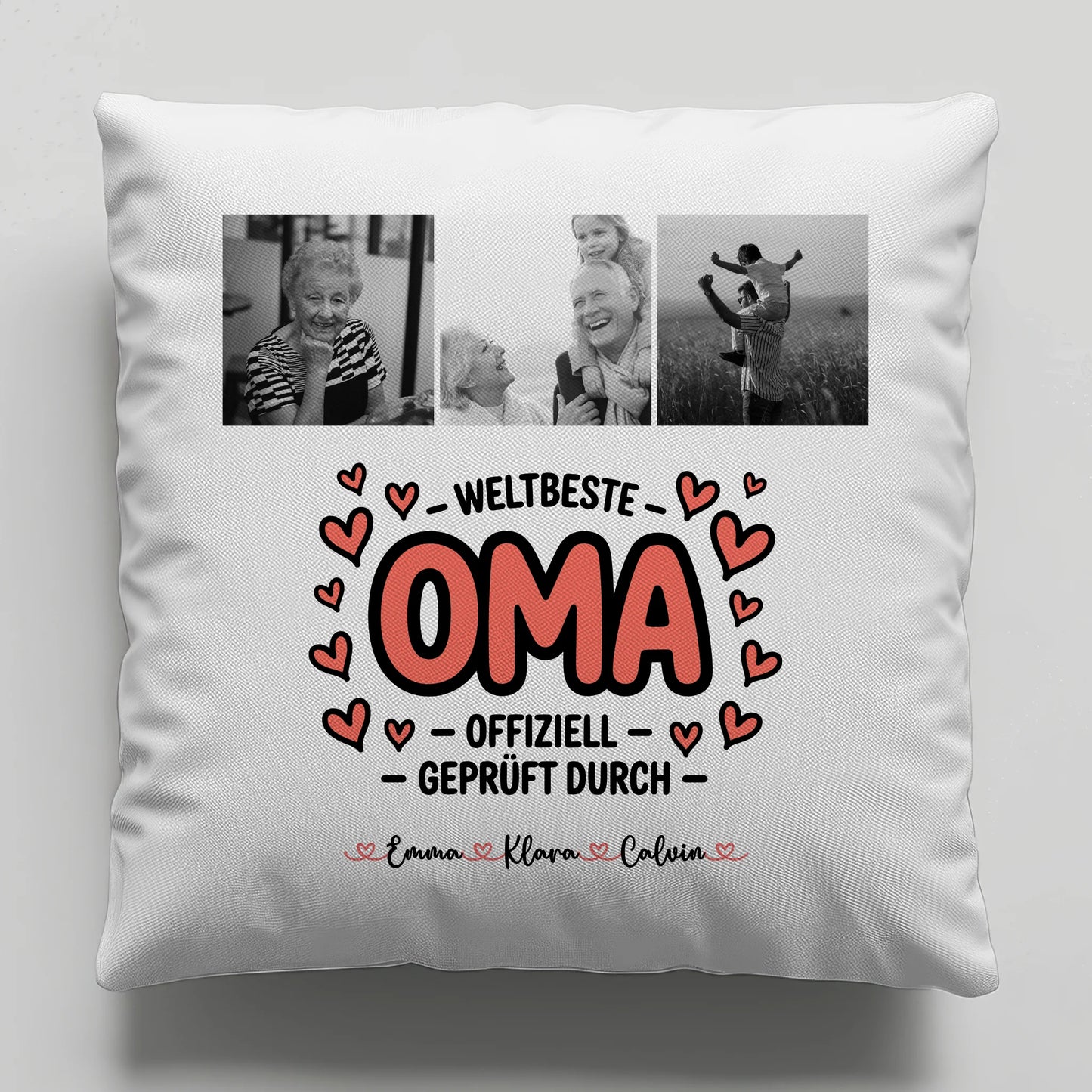 Fotokissen Für Oma mit Fotocollage Oma Weltbeste Oma Offiziell Geprüft Durch