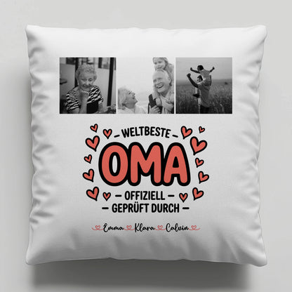 Fotokissen Für Oma mit Fotocollage Oma Weltbeste Oma Offiziell Geprüft Durch