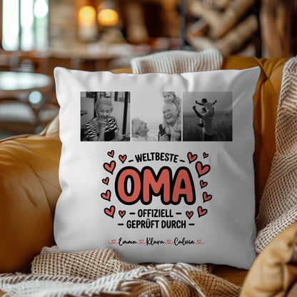 Fotokissen Für Oma mit Fotocollage Oma Weltbeste Oma Offiziell Geprüft Durch