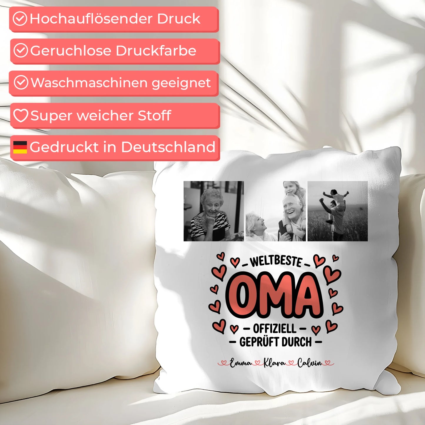 Fotokissen Für Oma mit Fotocollage Oma Weltbeste Oma Offiziell Geprüft Durch