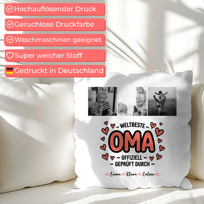 Fotokissen Für Oma mit Fotocollage Oma Weltbeste Oma Offiziell Geprüft Durch