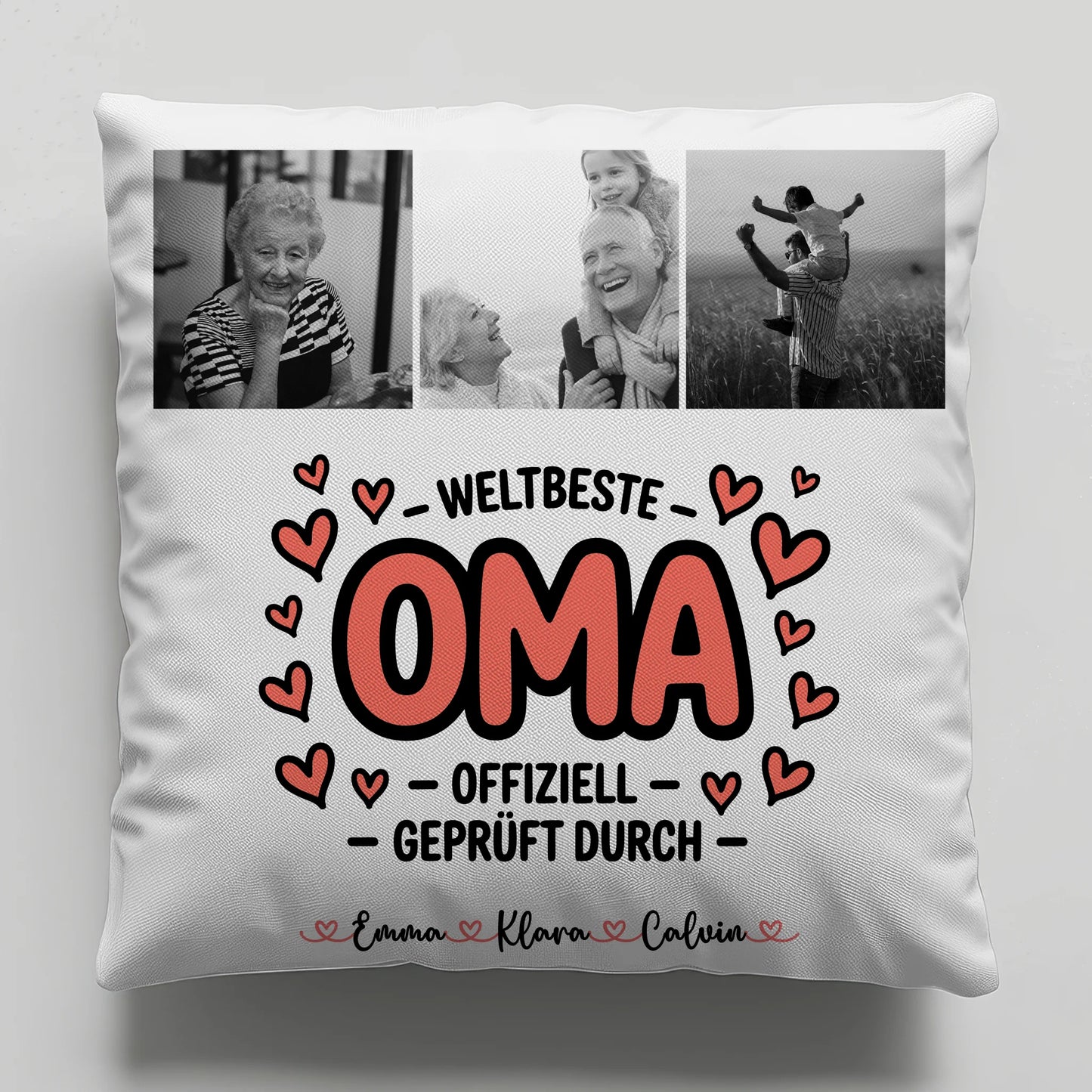 Fotokissen Für Oma mit Fotocollage Oma Weltbeste Oma Offiziell Geprüft Durch 1