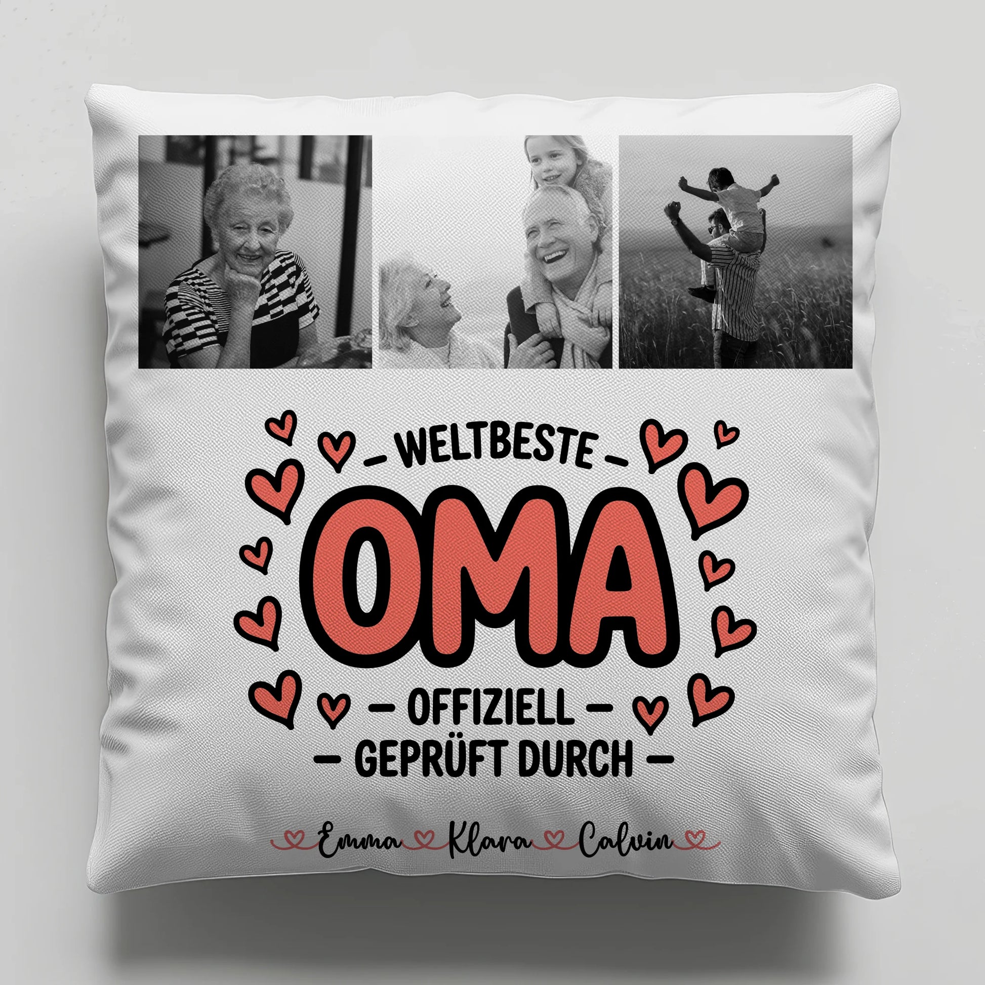 Fotokissen Für Oma mit Fotocollage Oma Weltbeste Oma Offiziell Geprüft Durch 1