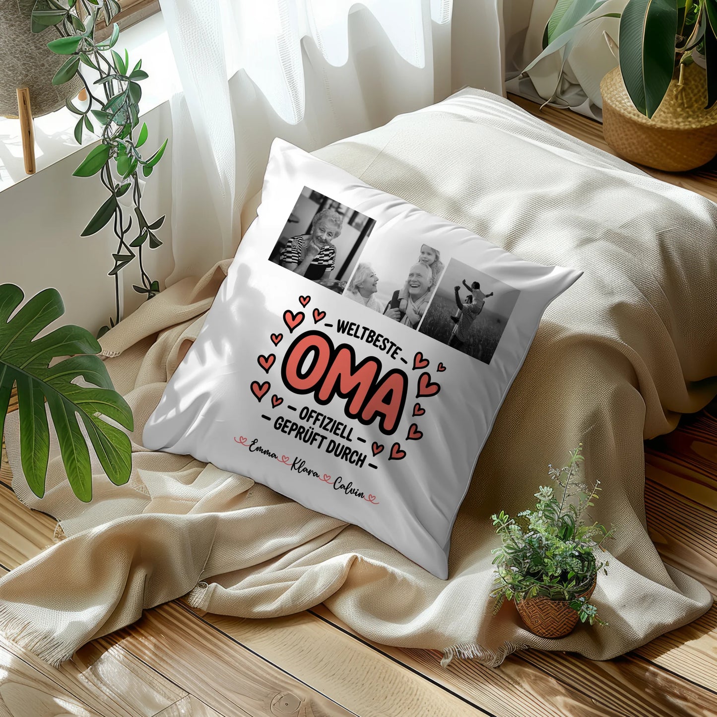 Fotokissen Für Oma mit Fotocollage Oma Weltbeste Oma Offiziell Geprüft Durch