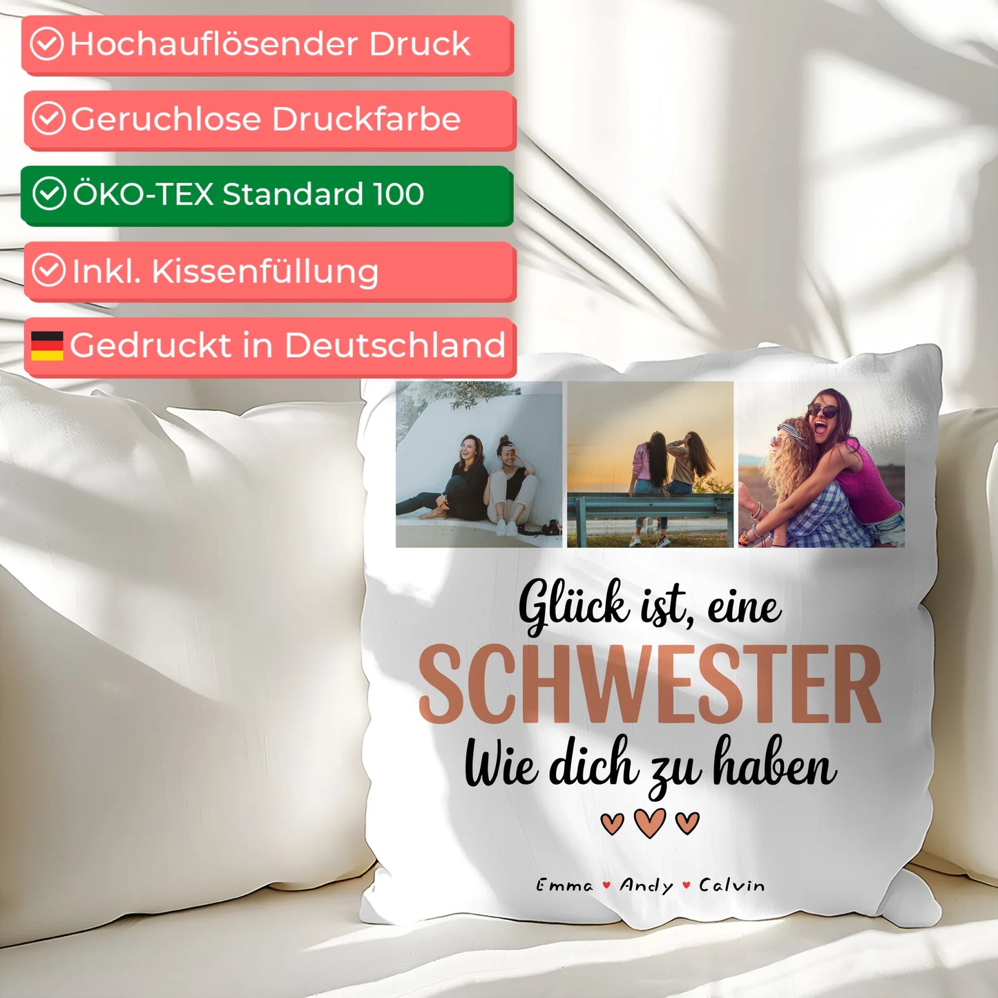 Kissen Mit Spruch Schwester Geschenk Fotocollage Schwester Glück Ist eine Schwester Wie Dich Zu Haben 2