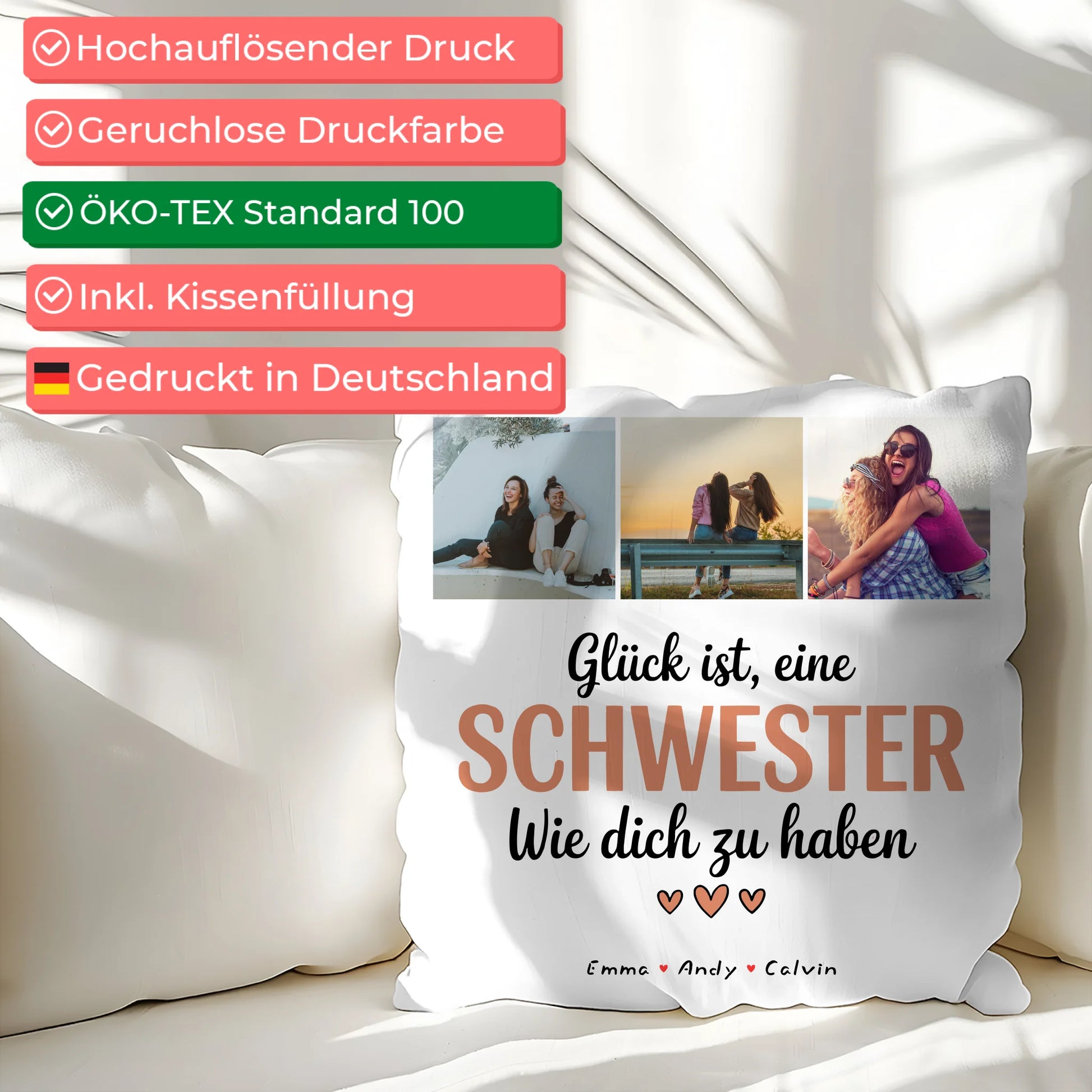 Kissen Mit Spruch Schwester Geschenk Fotocollage Schwester Glück Ist eine Schwester Wie Dich Zu Haben 2