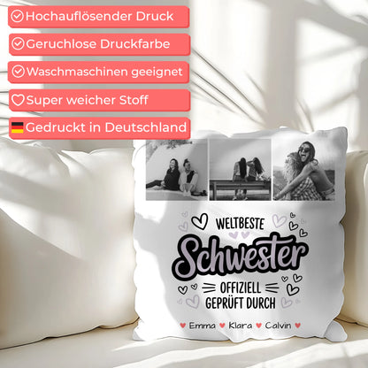 Kissen Mit Spruch Schwester Fotocollage Schwester Weltbeste Schwester Offiziell Geprüft Durch 7