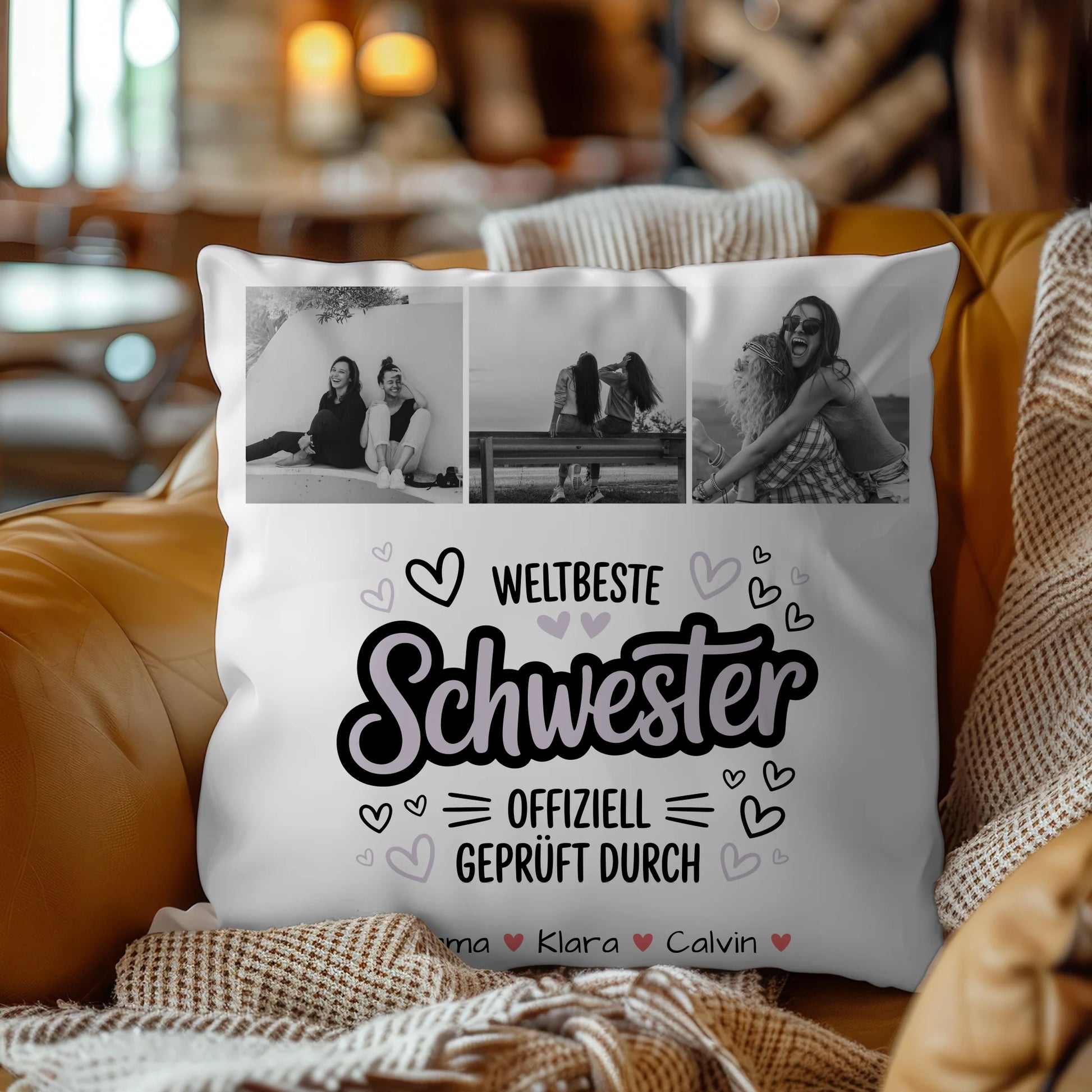 Kissen Mit Spruch Schwester Fotocollage Schwester Weltbeste Schwester Offiziell Geprüft Durch 9