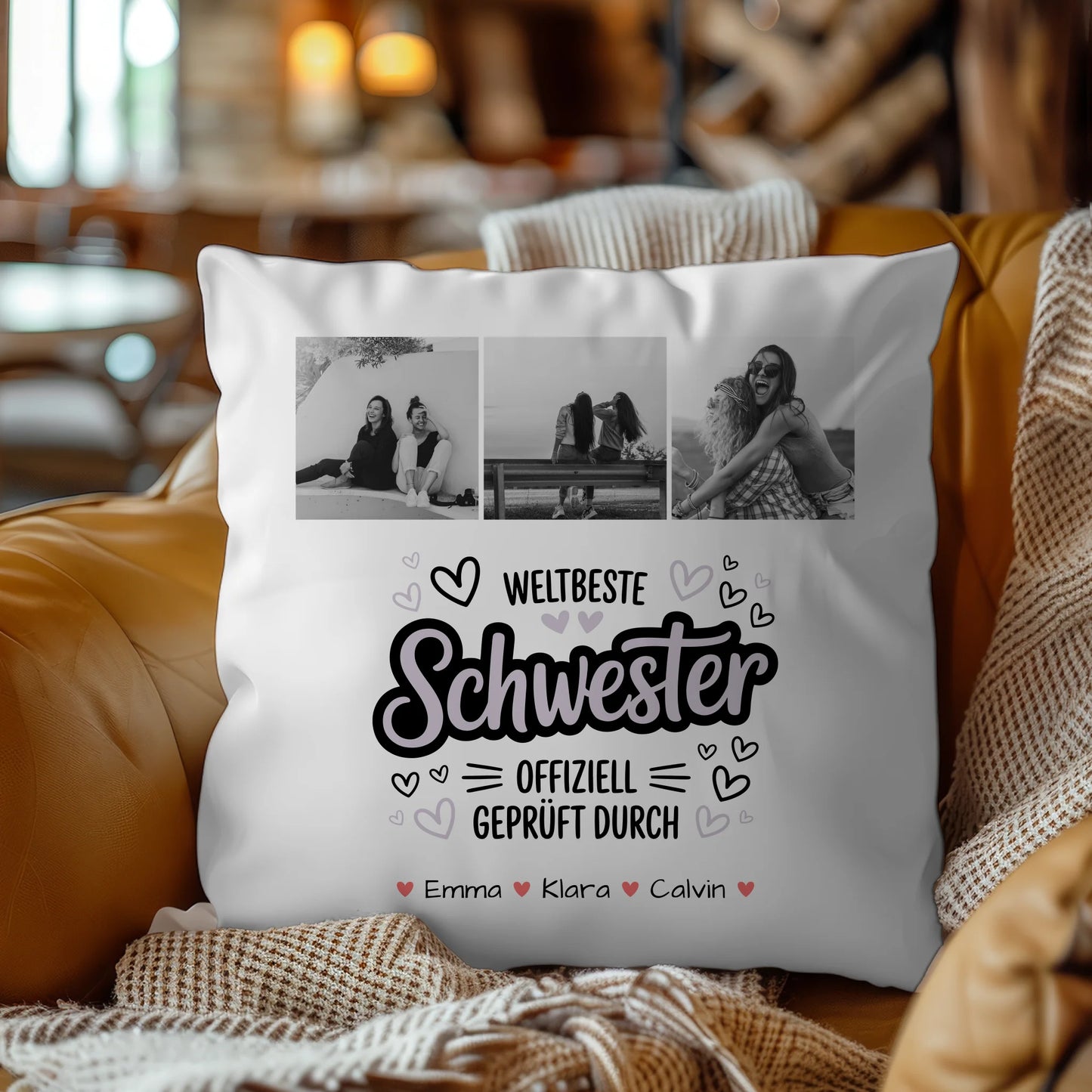 Kissen Mit Spruch Schwester Fotocollage Schwester Weltbeste Schwester Offiziell Geprüft Durch